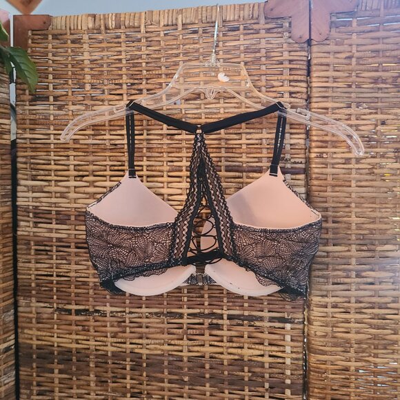 Victoria's Secret VERY SEXY Push Up Racerback Front Close Bra 32DD Black Nude - Picture 3 of 6
